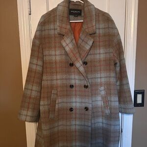 Marc New York Plaid Pea Coat in Brown and Gray